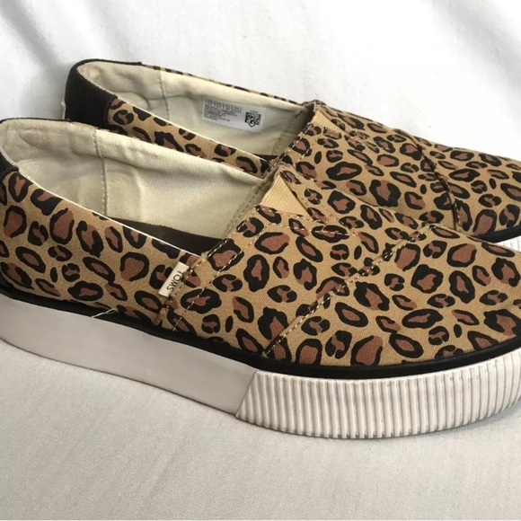 Toms Platform Slip On Sneakers Black/ Brown Cheetah Leopard Print women 8.5 - Picture 3 of 11